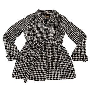 Odyn Houndstooth Belted Mid-Length Coat Women’s XL Black White Mod Retro Goth St